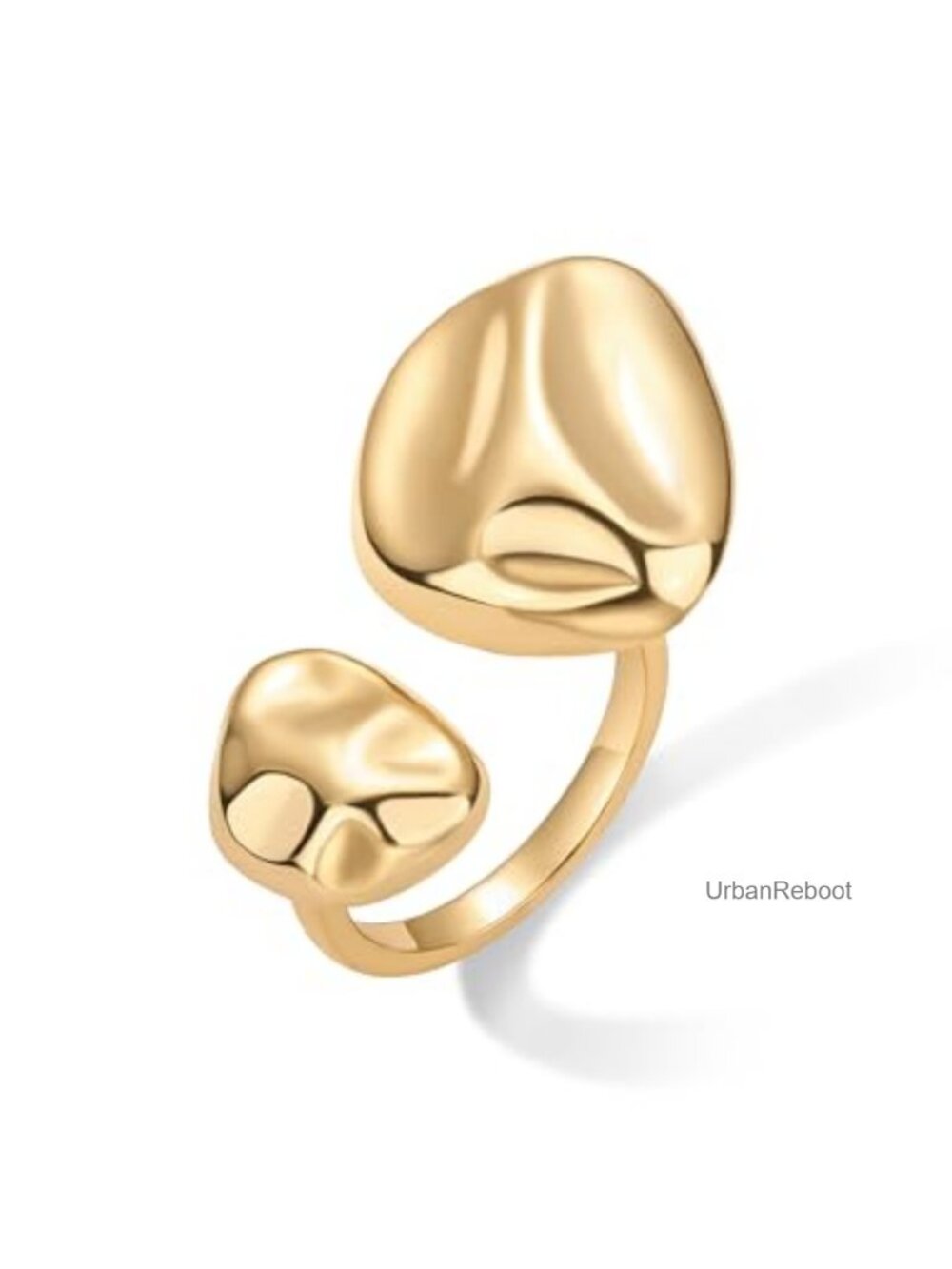 14K Gold Plated Chunky Statement Ring for Women - Bold Hammered Double Pebble
